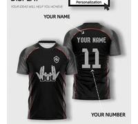 Shein 1 pieza Camiseta personalizada negra y azul claro - Diseño único de gesto de mano "JUL", nombre y número personalizables, tela premium, camiseta de fú