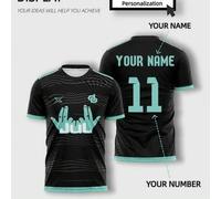 Shein 1 pieza Camiseta personalizada negra y verde menta - Diseño único de gesto de mano "JUL", nombre y número personalizables, tela premium, camiseta de f