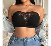 Shein 1 pieza Camiseta sin tirantes de talla grande para mujer con diseño de cierre lateral, decoración con ribete de lunares, banda antideslizante, apta pa