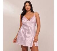 Shein 1 pieza camisón sexy de mujer con cuello en V profundo y encaje, camisón de satén jacquard con mariposa de talla grande adecuado para todas las estaci