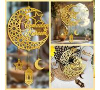 Shein 1 pieza Campana de viento de acrílico dorado de lujo con estrellas y lunas, decoración colgante, incluye cuerda dorada de 1m y gancho, gran idea de re