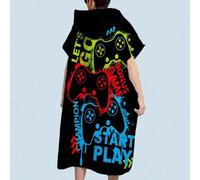 Shein 1 pieza Capa con capucha de poliéster tipo poncho, diseño unisex de control de juegos de dibujos animados, súper suave, absorbente, a prueba de arena,