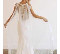 Shein 1 pieza Capa nupcial con borde de encaje y perlas falsas, chal nupcial de encaje, accesorios para vestido de novia