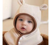 Shein 1 pieza Capucha con orejas de oso para bebé, gorro con cuello de bufanda grueso y cálido, gorro con protección de oídos de forro polar a prueba de vie