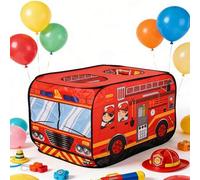 Shein 1 pieza Carpa con diseño de camión de bomberos, casa de juegos para niños, equipo de fiesta súper genial, carpa plegable y portátil con diseño de cami