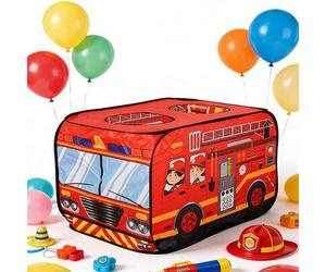 Shein 1 pieza Carpa con diseño de camión de bomberos, casa de juegos para niños, equipo de fiesta súper genial, carpa plegable y portátil con diseño de cami