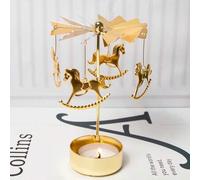 Shein 1 pieza Carrusel dorado que gira con vela rotativa de cera como decoración, regalo creativo de Halloween o Navidad, soporte giratorio de vela para bod
