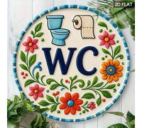 Shein 1 pieza Cartel de arte de pared de baño divertido - Placa redonda plana 2D con diseño de inodoro, floral y WC, de alta calidad y a prueba de polvo, ad