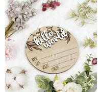 Shein 1 pieza Cartel de hito de madera "Hola mundo", accesorio para fotografía de baby shower, hito del crecimiento del bebé, tamaño: 10X10cm/3.94in o 15X15