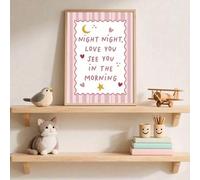 Shein 1 pieza Cartel de lienzo con marco/sin marco "Buenas noches, te amo" con cita tipográfica de rayas rosas, arte de pared minimalista para decoración de