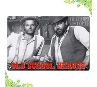 Shein 1 pieza Cartel de metal estilo retro, Bud Spencer y Hill "Héroes de la vieja escuela" Arte de pared, 8x12 pulgadas, impresión HD de alta calidad, rega