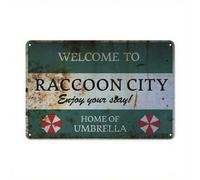Shein 1 pieza Cartel de metal vintage "Bienvenido a Raccoon City", de 30x20cm, decoración de pared estilo rústico, diseño plano 2D versátil, adecuado para e