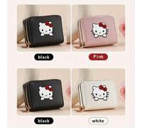 Shein 1 pieza Cartera con cremallera estilo retro de Hello Kitty de Sanrio - Cartera pequeña de piel sintética con doble capa de ranuras para tarjetas y bol
