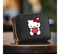 Shein 1 pieza Cartera con doble cremallera de Hello Kitty, cartera corta con ranuras para tarjetas - Portacredenciales de gran capacidad y monedero en vario