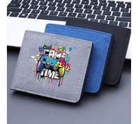 Shein 1 pieza Cartera de lona con estampado de mando de juego de dibujos animados, diseño exclusivo con múltiples ranuras para tarjetas, billetera de doble