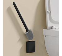 Shein 1 Pieza Cepillo de Inodoro de Silicona Negro con Mango Largo, Limpiador Flexible MINI, Soporte de Secado Rápido, Accesorios de Baño, Decoración de