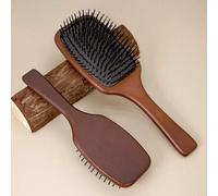 Shein 1 pieza Cepillo de masaje de madera cuadrado grande, peine desenredante de cerdas suaves, unisex, adecuado para todo tipo de cabello, cuidado del cabe