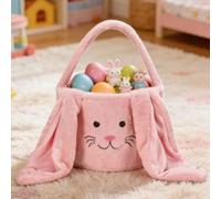 Shein 1 pieza Cesta de conejo de Pascua rosa suave y esponjoso, adecuado como regalo de Pascua para bebés, bolsa esponjosa para la búsqueda de huevos de Pas