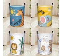 Shein 1 pieza Cestas de almacenamiento para habitación con diseños lindos de león, jirafa, elefante y osito pequeño, con asas, adecuadas para niños y niñas,
