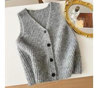 Shein 1 pieza Chaleco de punto de un solo pecho de unicolor con cuello en V, sin mangas, versátil para ir al trabajo, para mujer