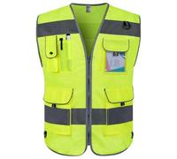 Shein 1 pieza Chaleco unisex de alta visibilidad con rayas reflectantes y 9 bolsillos, adecuado para sitios de trabajo, almacenes y trabajos en carretera