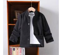 Shein 1 pieza Chaqueta casual de niño con cuello alto de bloques de color, abrigo de lana gris de manga larga y peso ligero para otoño/invierno, nueva llega