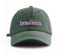 Shein 1 pieza "Chica brasileña" Gorra de béisbol rosa lavada con bordado, disponible en varios colores retro, estética de orgullo nacional brasileño, gorra