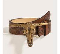 Shein 1 pieza Cinturón con hebilla dorada antigua estilo vaquero vintage para mujer, para uso casual en verano, escuela en otoño, otoño, Halloween