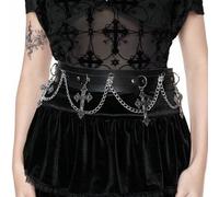Shein 1 pieza Cinturón de cadena y cinturón de pantalones para mujer, cinturón de cadena de capa única negra con decoración cruzada, estilo gótico, accesori