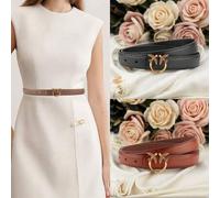 Shein 1 pieza Cinturón de cuero genuino con hebilla dorada brillante para mujer, cinturón de moda para vestidos, pantalones, diseño de hebilla suave y versá