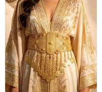 Shein 1 pieza Cinturón de mujer chapado en oro de 22K, ajuste extra grande, cadena de cintura de caftán de mujer de Oriente Medio, estilo elegante y lujoso,