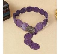 Shein 1 pieza Cinturón de mujer de hebilla redonda de PU color púrpura, hebilla con estampado floral estilo bohemio, cinturón versátil de moda esencial para