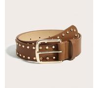 Shein 1 pieza Cinturón de mujer vintage con hebilla cuadrada dorada y remaches, adecuado para vestidos y abrigos