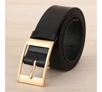 Shein 1 pieza Cinturón de piel de PU rectangular de talla grande negro con hebilla dorada, de moda para uso diario, longitud extendida