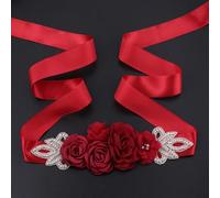 Shein 1 pieza Cinturón nupcial con flor de tela romántica cosida a mano con rhinestones, decoración de boda y accesorios para fotos de maternidad. Accesorio