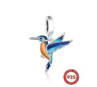 Shein 1 pieza colgante 3D de pájaro martín pescador de plata de ley S925 con epoxi colorido, cuenta hueca vintage para pulsera DIY, accesorio de cuenta de p