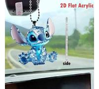 Shein 1 pieza Colgante de coche de Stitch de Disney, adorno plano de acrílico 2D, accesorio colgante kawaii de Stitch para bolso, espejo retrovisor, regalo