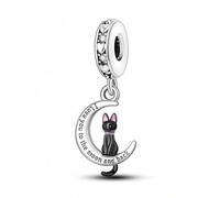 Shein 1 pieza Colgante de de cuentas de gato mascota lindo de esmalte negro simple de color plateado que dice "Te amo a la luna y de vuelta", se adapta a l