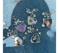 Shein 1 pieza Colgante de espejo de maquillaje portátil con diseño de gato estilo Y2K como regalo de cumpleaños, llavero con dijes con estampado de corazón