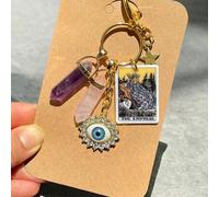 Shein 1 pieza Colgante de llavero con piedra natural de ojo de diablo y estrella, accesorio para mochila, llavero de coche, accesorios pequeños de uso diari