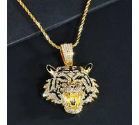 Shein 1 Pieza Collar Colgante De Tigre De Moda De Hip Hop Para Hombres Con Cadena De Cristal Iced Out Bling Hiphop Collares Rock Biker Joyería Regalos