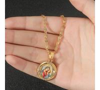 Shein 1 Pieza Collar Colgante Redondo Dorado Con Diseño De Jesús Para Hombres