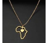 Shein 1 pieza Collar con colgante de corazón hueco y forma de mapa de África de acero inoxidable dorado a la moda para hombres, San Valentín, mamá, madre, D