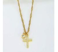Shein 1 pieza Collar con colgante de cruz en tono dorado con Charm de circonita brillante, cadena en capas, joyería elegante para niñas, uso diario, fiesta,