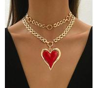 Shein 1 pieza Collar con colgante de estilo metálico para mujeres, collar gargantilla de cadena colorida y exagerada de doble capa, collar llamativo y creat