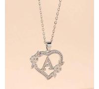 Shein 1 pieza Collar con colgante de letra con forma de corazón y flores personalizado, collar con colgante de letra con forma de corazón y flores del abece