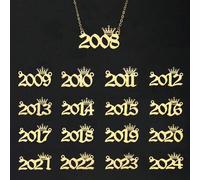 Shein 1 pieza Collar con colgante de letra del año de acero inoxidable de color dorado de moda, adecuado como regalo de cumpleaños para adolescentes, para u
