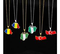 Shein 1 pieza Collar con colgante de mapa de acero inoxidable unisex, colgante de mapa de Turquía, Nigeria, Roma, joyería de moda personalizada, longitud aj