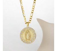Shein 1 pieza Collar con colgante de Virgen María redondo de circonita cúbica elegante y vintage, adecuado para que niños, familia y amigos lo usen en fiest