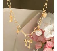 Shein 1 pieza Collar con colgante en forma de corazón con lazo de estilo falso concha, collar versátil y sencillo con estrella de perla falsa para mujeres